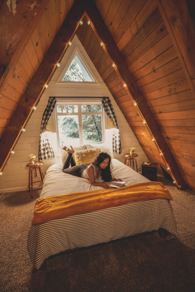 A-Frame cabin bedroom 
