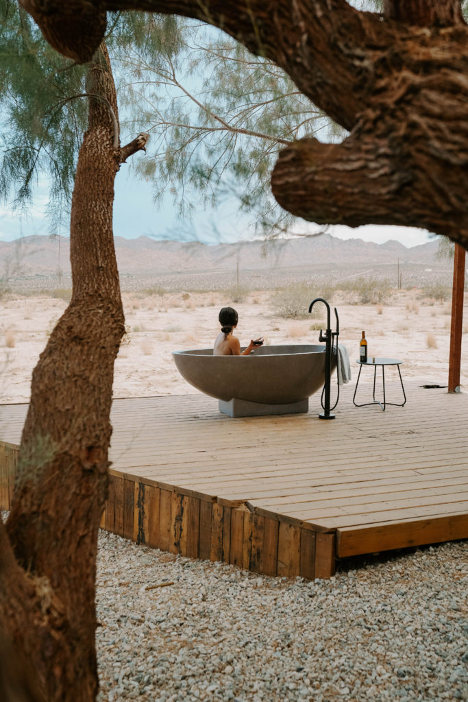 Joshua Tree Airbnb exterior with soaking tub