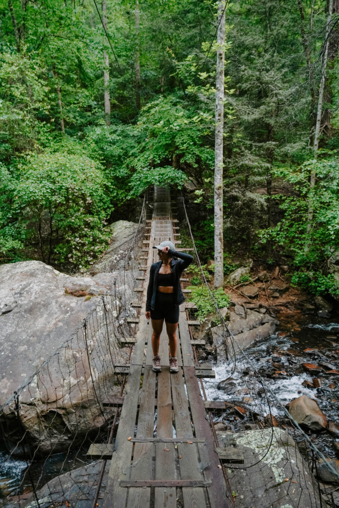 Suspension bridge over river