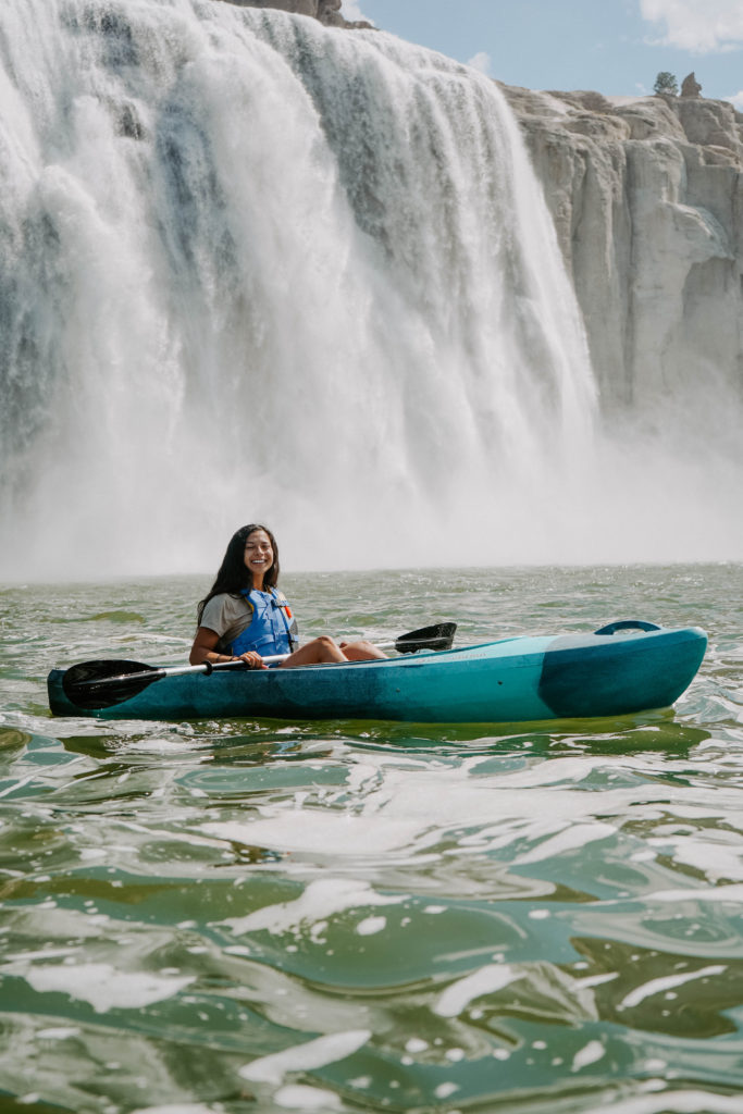 Kayaker in front of Shoshone Falls in Twin Fall, Idaho