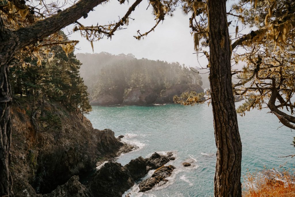 Rocky coastline with turquoise water in Mendocino California