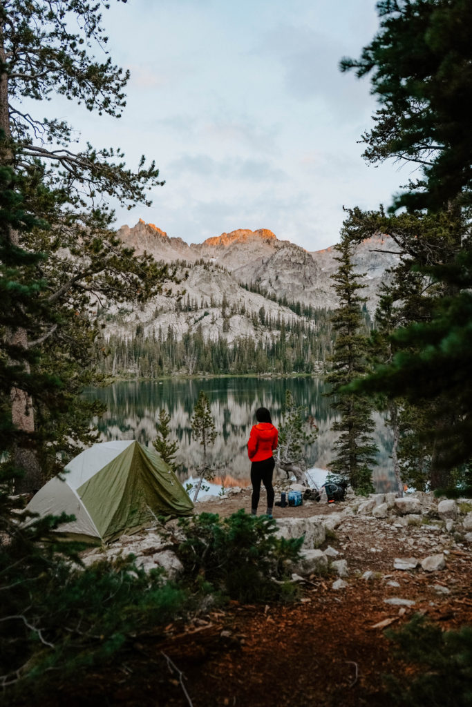 tent site overlooking an alpine lake