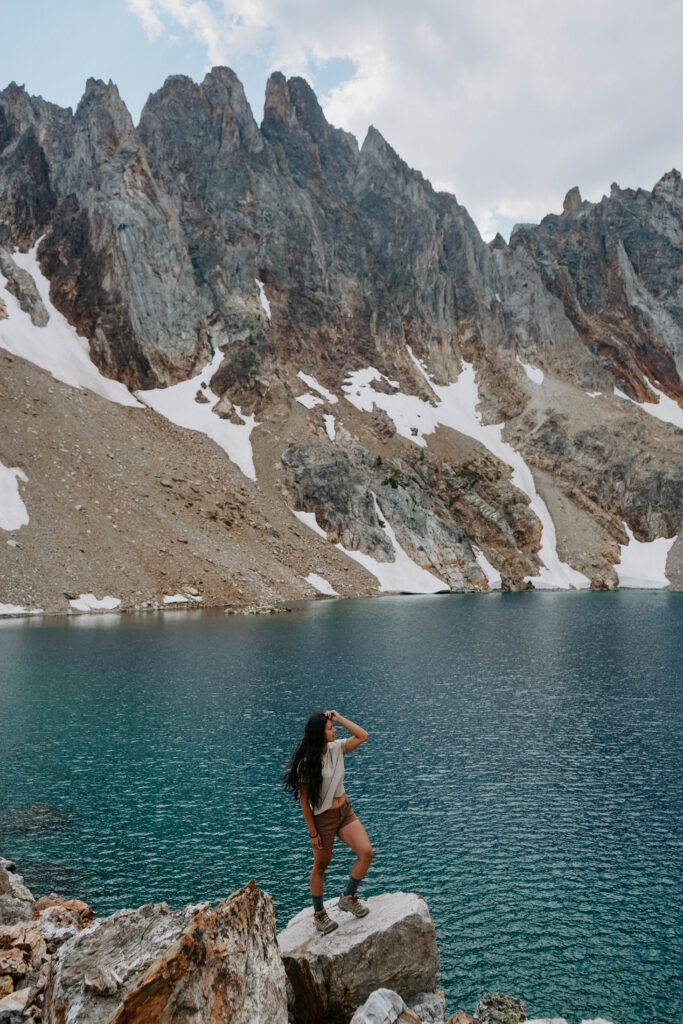 Jagged peaks and blue lake in Stanley Idaho