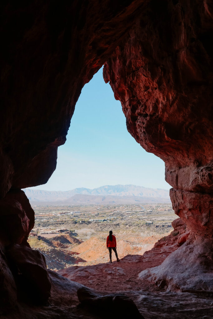 A hike with a cave opening 