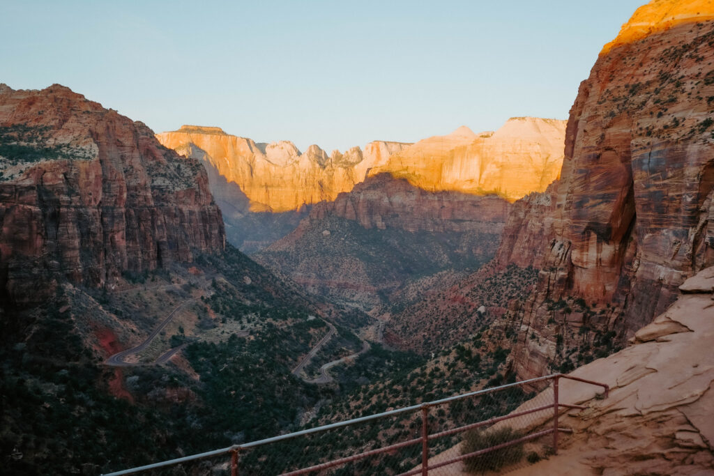 sunrise in Zion overlook trail winter