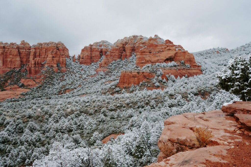 Sedona red rocks with fresh snow