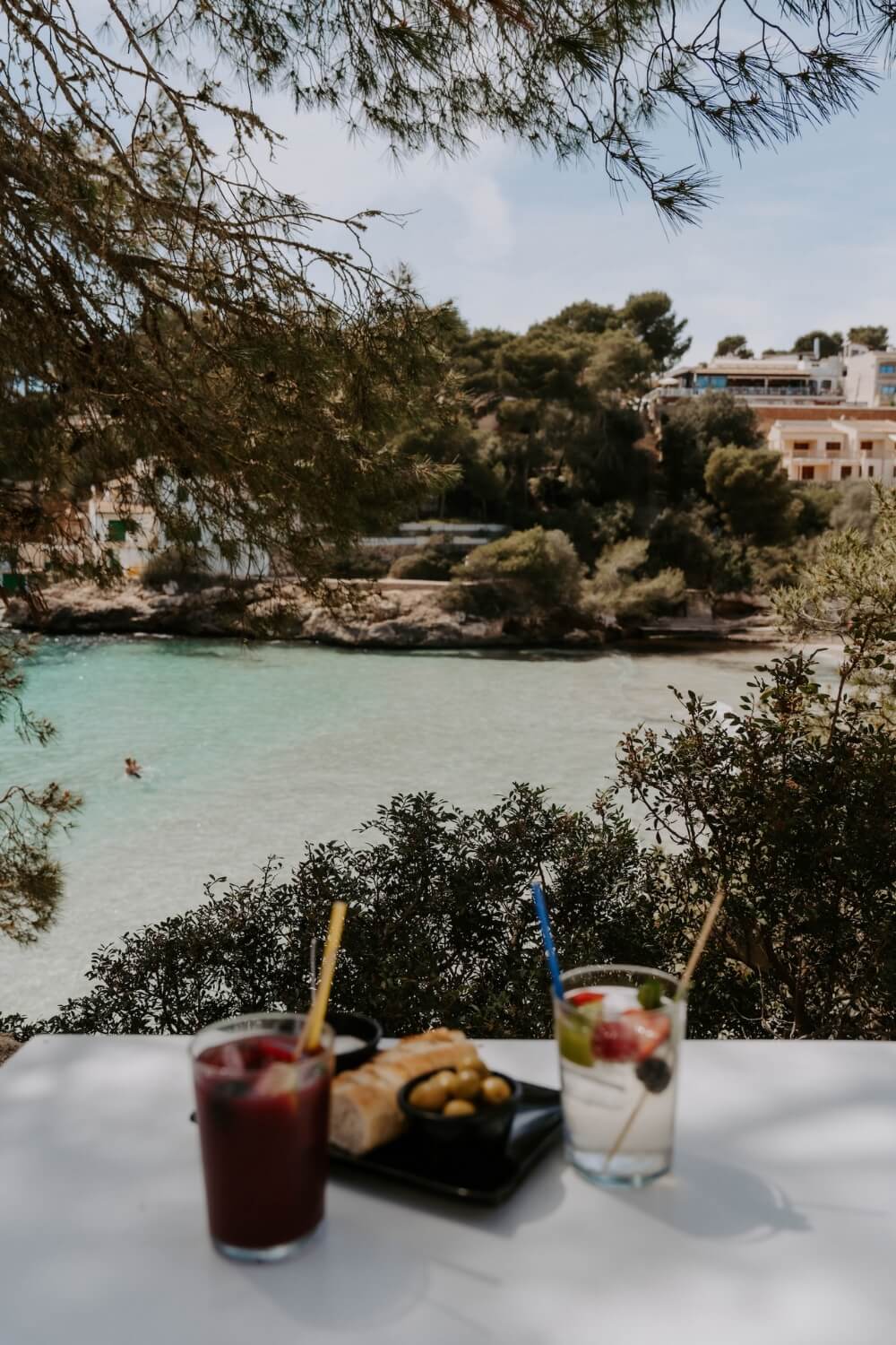 cocktails on a table in Mallorca Cala Santanyi