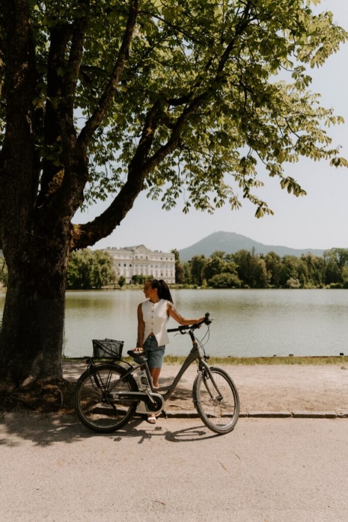 riding a city bike in Salzburg, Austria